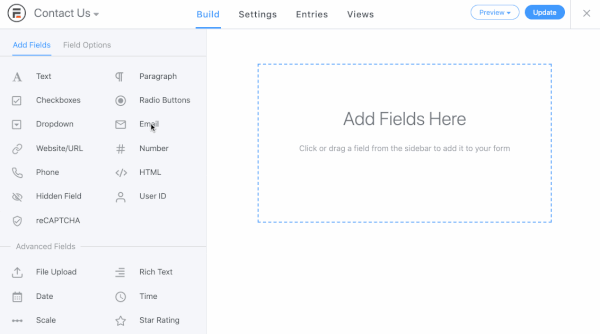 create a form drag drop fields