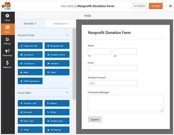 customize donation form fields