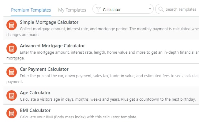 wordpress calculator templates
