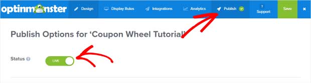 coupon wheel publish campaign