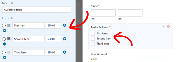 Customize-Available-Items Wpforms