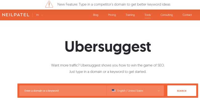 Neil Patel Ubersuggest Tool